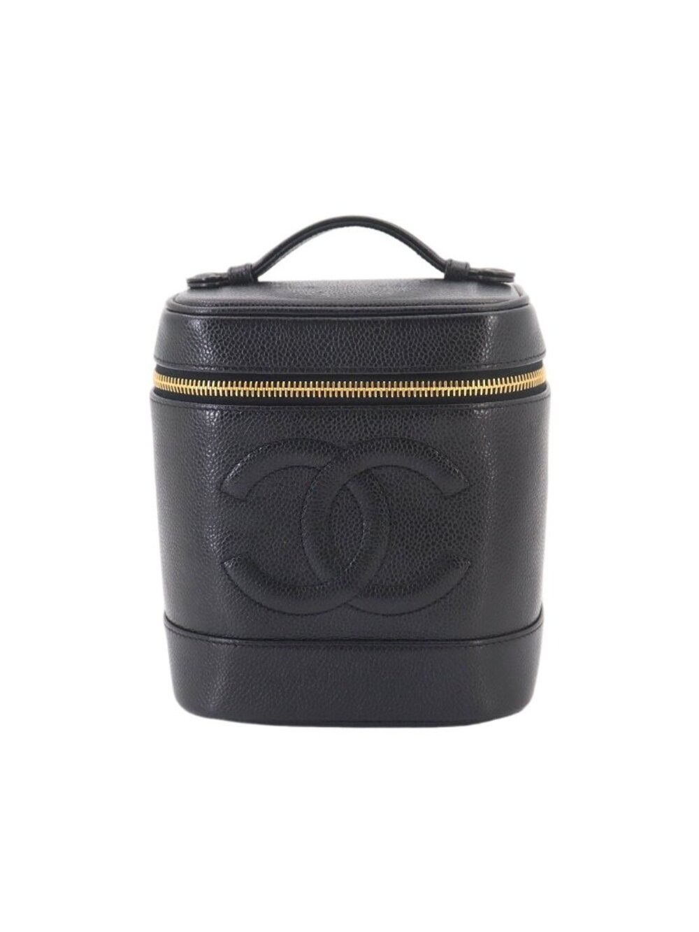 Chanel Vanity Hand Bag Caviar Leather Black CC Logo Gold